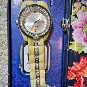 Brighton  Cream Enamel Watch with Crystal Accents and Authentic Brighton Tin